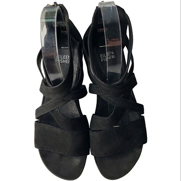 Eileen Fisher Skill Tumbled Nubuck Leather Textile Strappy Sneaker Sandals Zip 8 - Picture 11 of 13